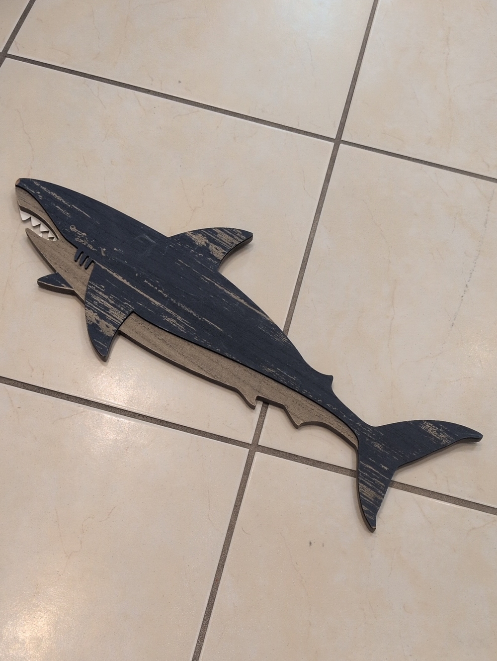 Nautical Wooden Shark Wall Accent - Distressed Blue
